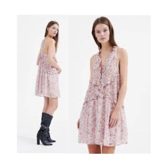 IRO PARIS Baden Dress Ruffle Trim Floral Mini Dress Lace Up V-Neck Coquette 8 - Picture 1 of 13